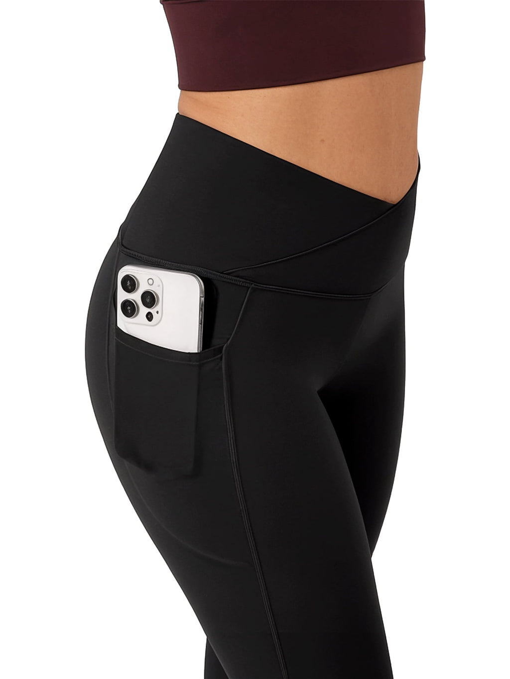 ValueVibe Womens Flare Yoga Pants with Pockets V Cross Waist Bootcut Pants Tummy Control Workout Leggings, Black L