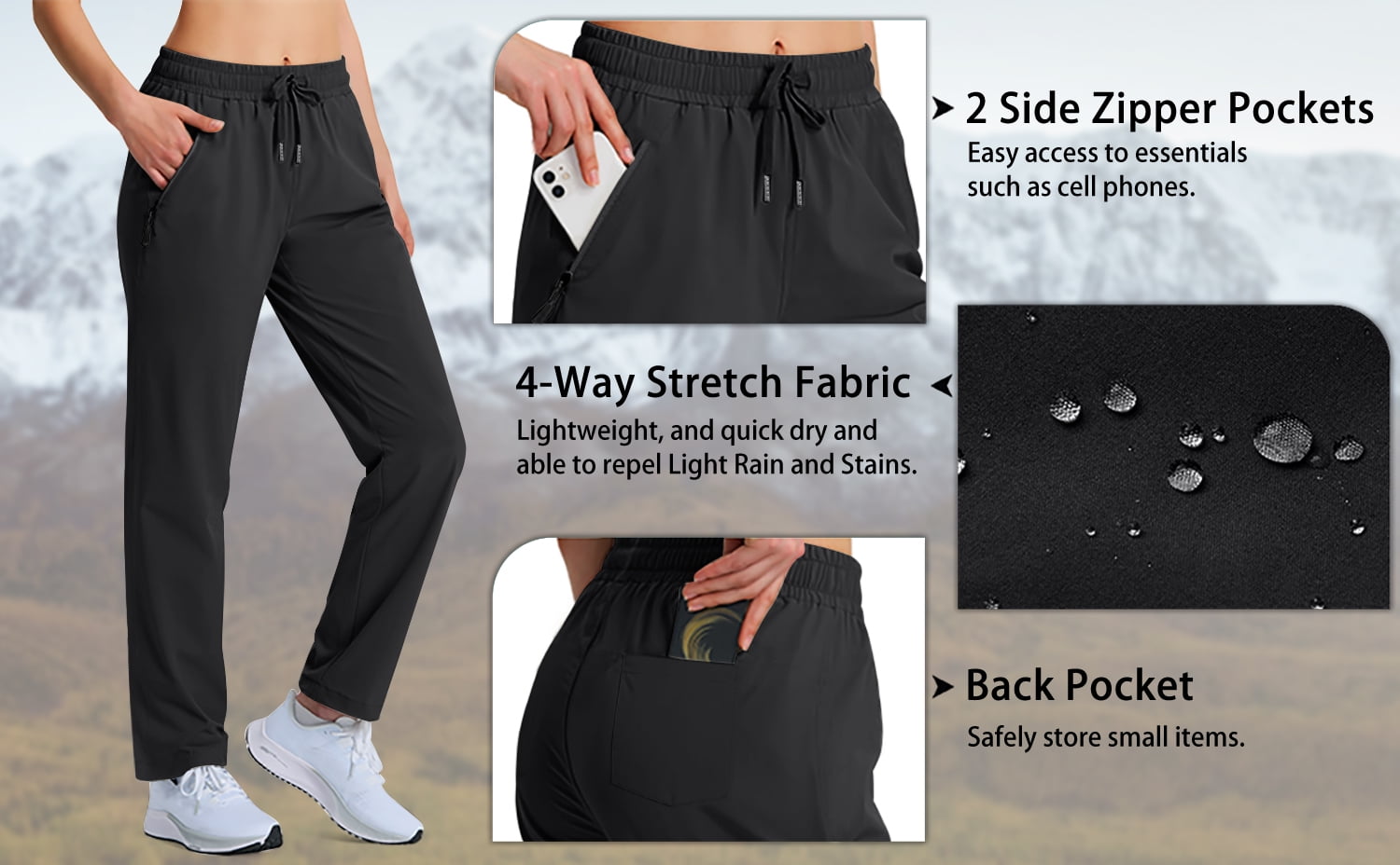 Rosvigor Womens Hiking Pants Lightweight Cargo Joggers Quick Dry Pants Athletic Travel Trousers