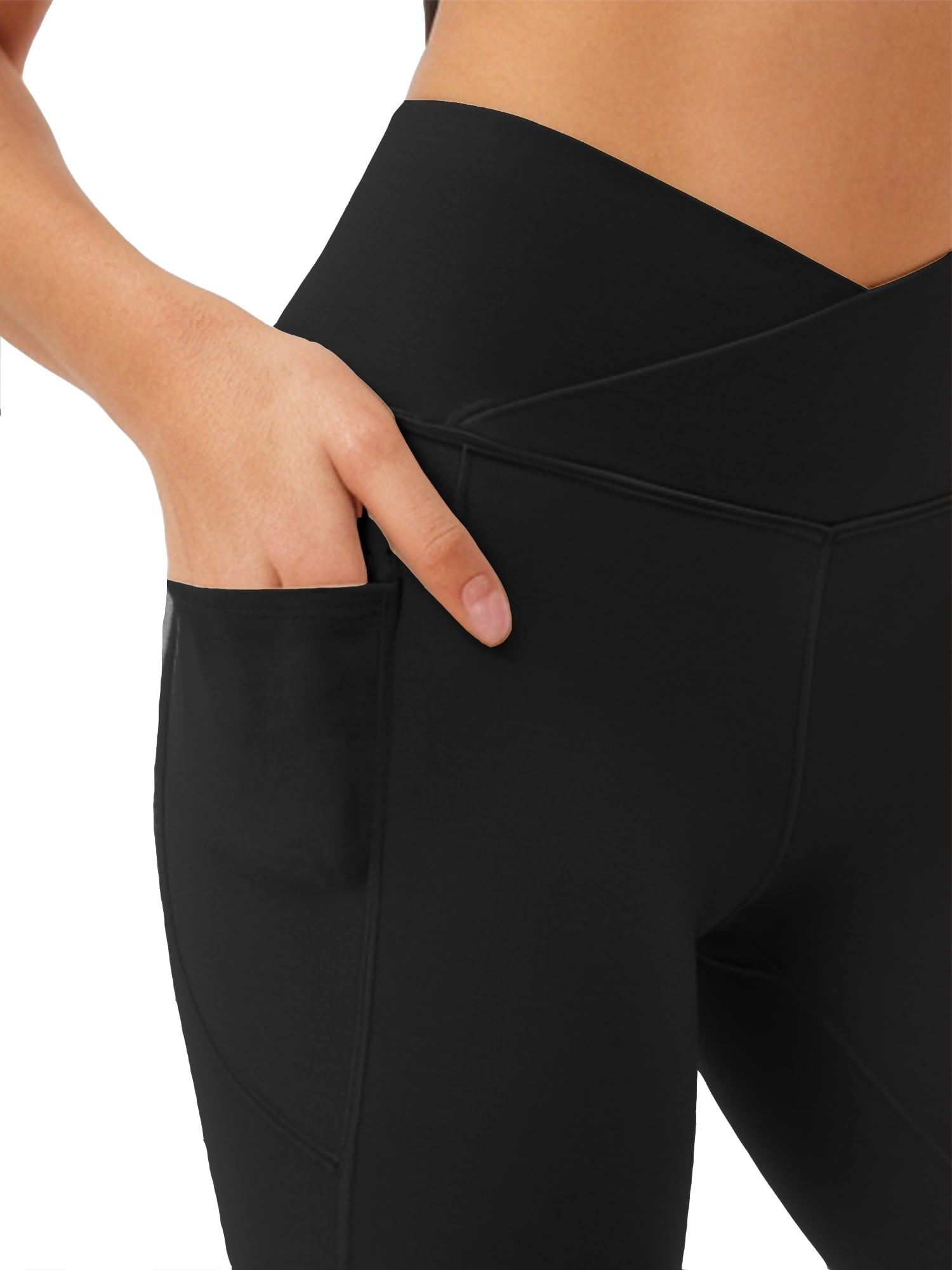 ValueVibe Womens Flare Yoga Pants with Pockets V Cross Waist Bootcut Pants Tummy Control Workout Leggings, Black L