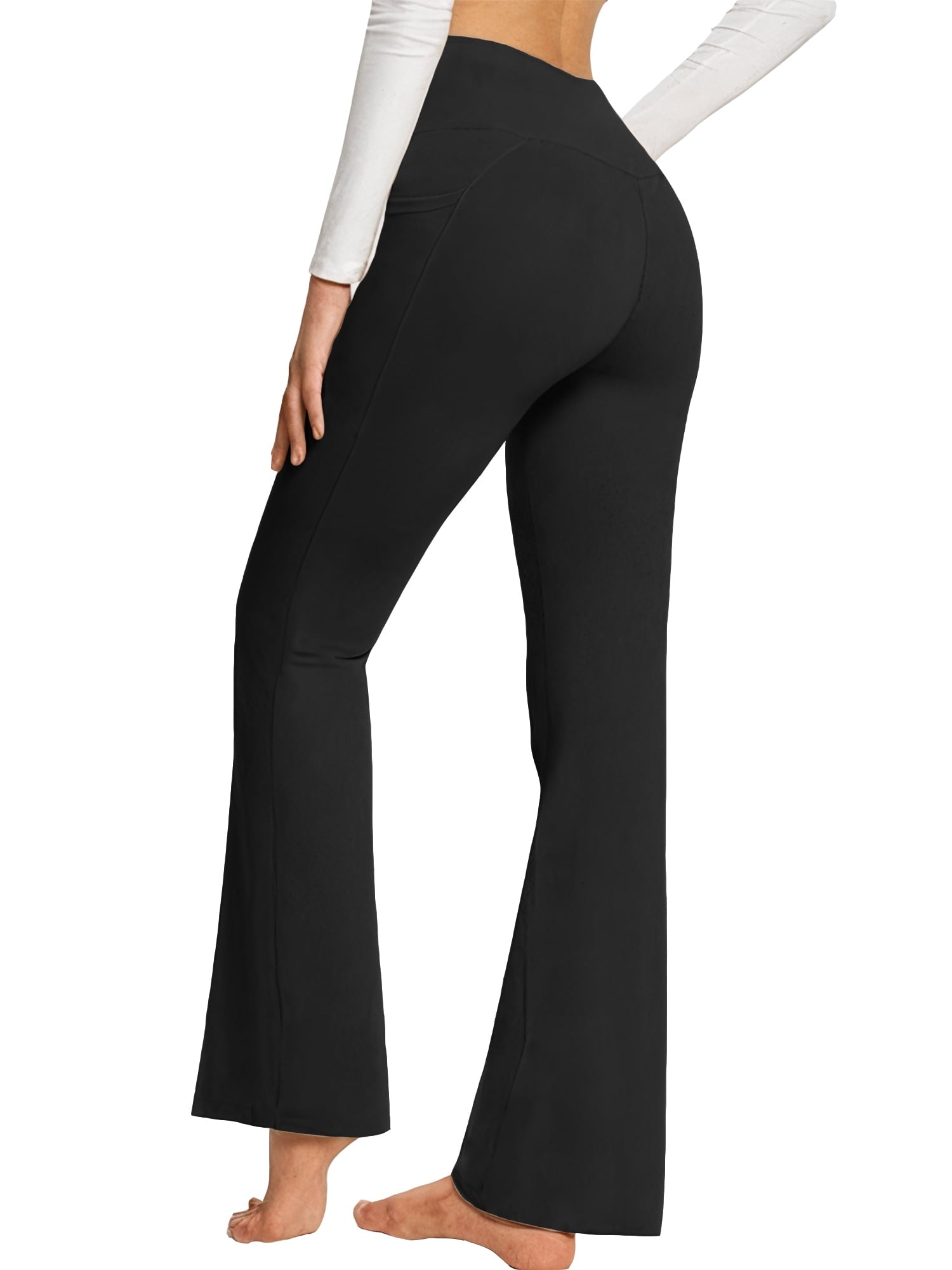 ValueVibe Womens Flare Yoga Pants with Pockets V Cross Waist Bootcut Pants Tummy Control Workout Leggings, Black L