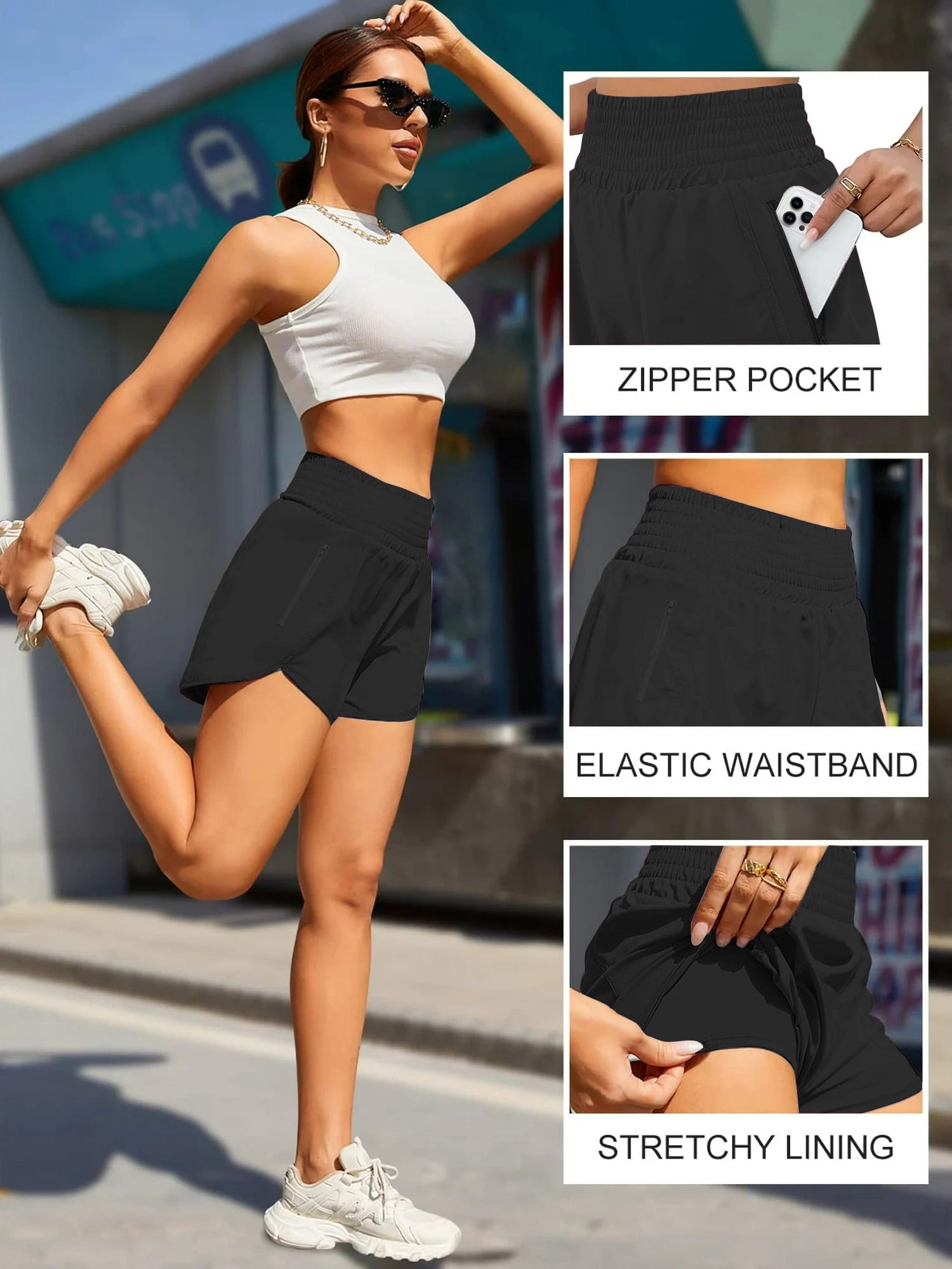 Rosvigor Womens Athletic Shorts High Waisted Running Shorts Gym Workout Shorts with Pockets