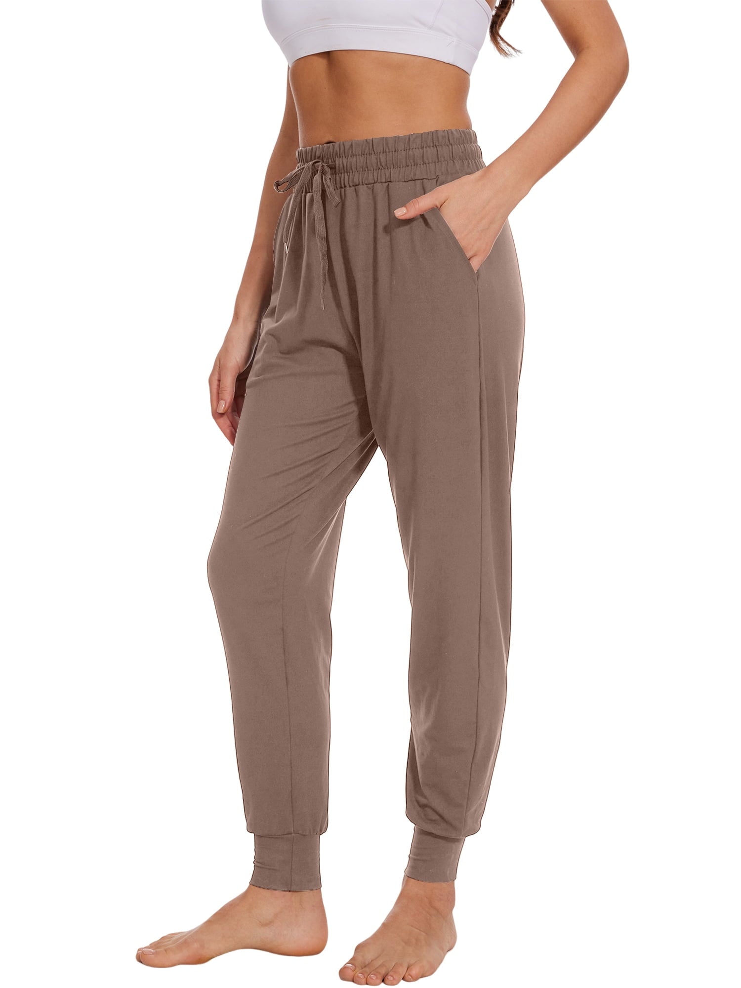 Hanerdun Womens Athletic Pants Ankle Pocket Elastic Waist Workout Joggers Activewear Dark Gray L