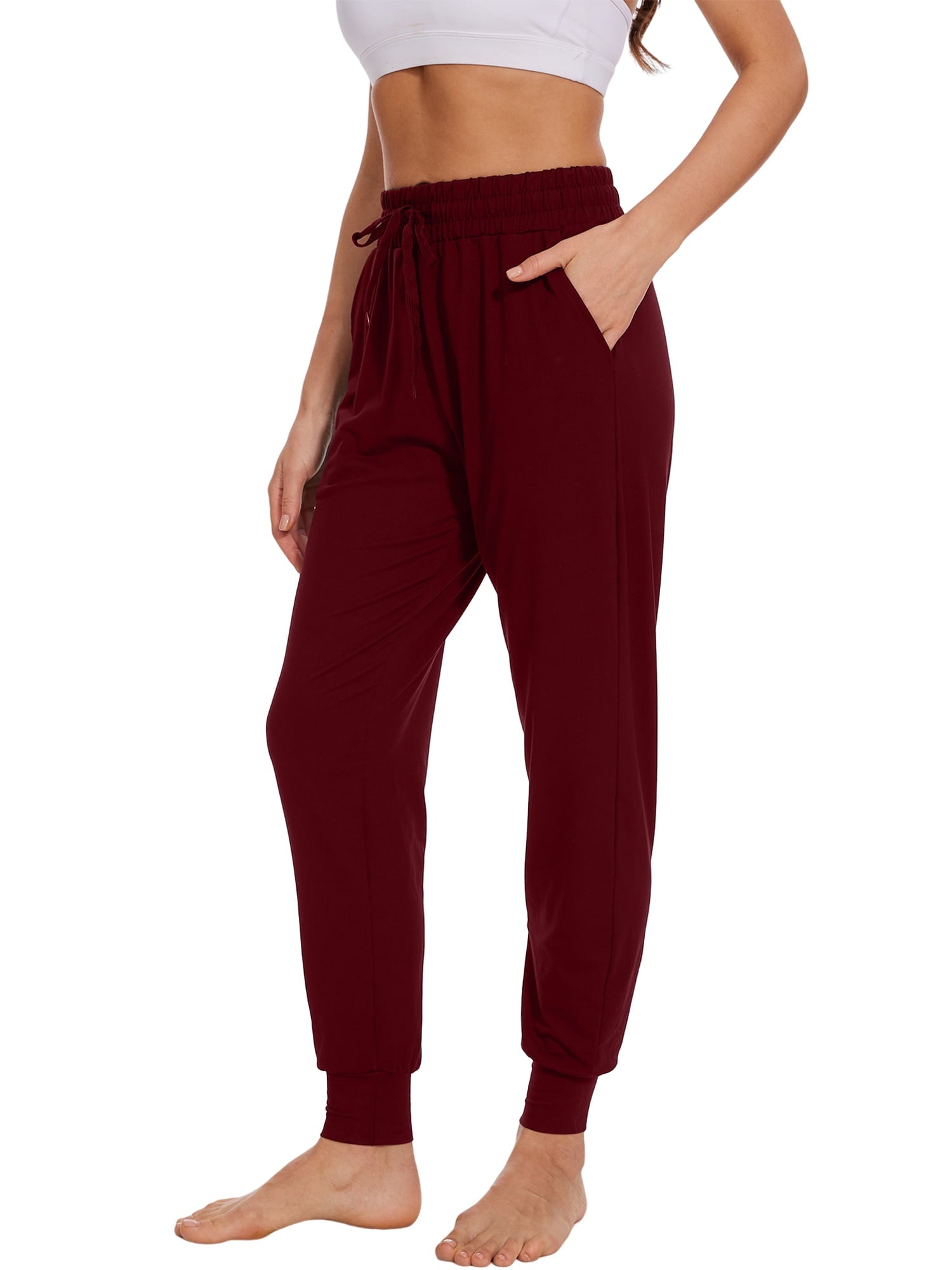 Hanerdun Womens Athletic Pants Ankle Pocket Elastic Waist Workout Joggers Activewear Dark Gray L