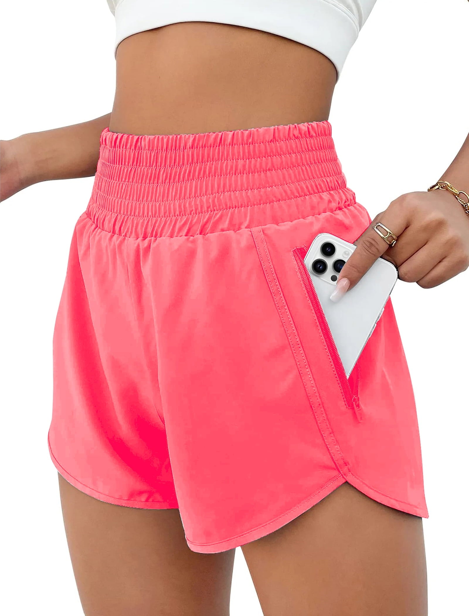 Rosvigor Womens Athletic Shorts High Waisted Running Shorts Gym Workout Shorts with Pockets