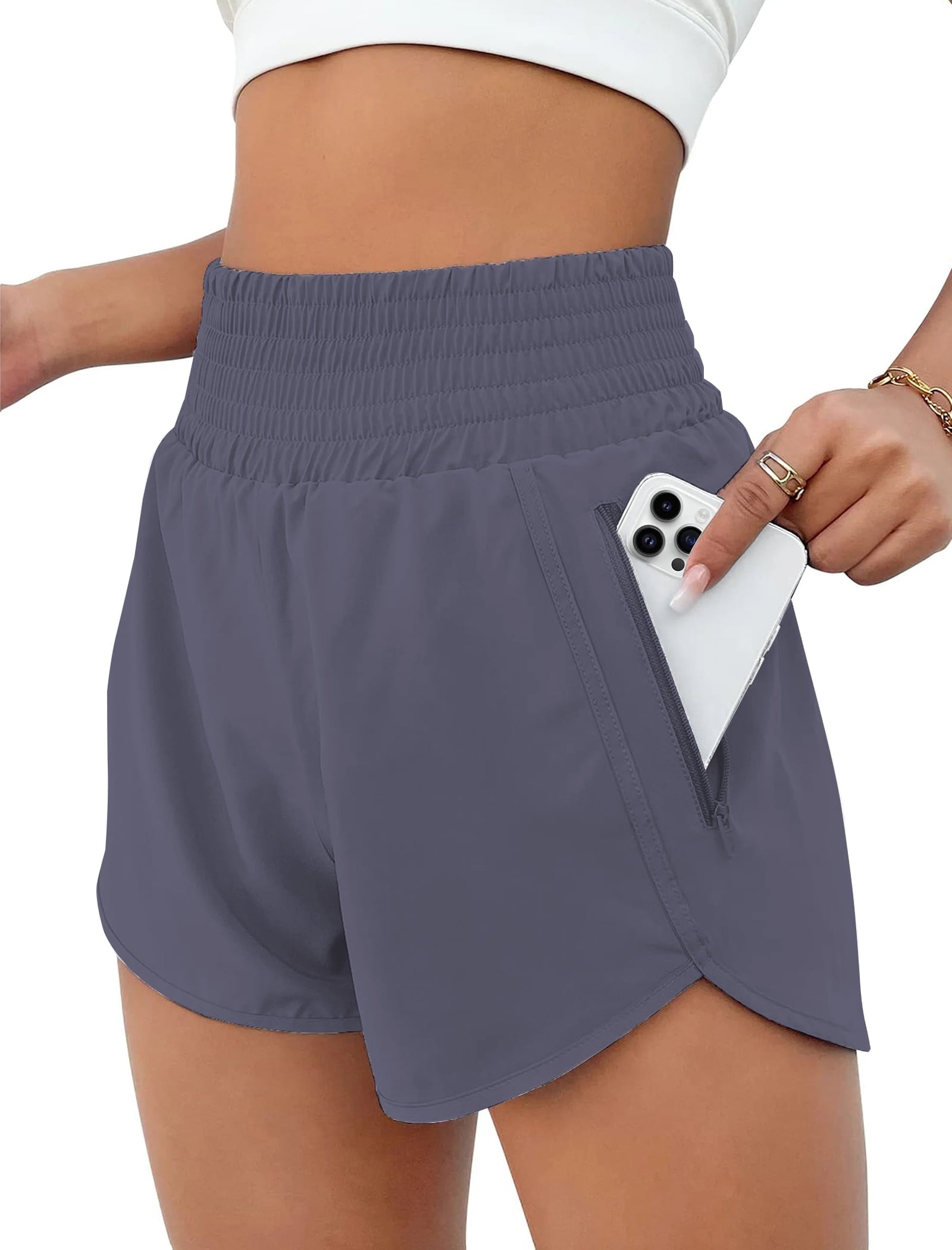 Rosvigor Womens Athletic Shorts High Waisted Running Shorts Gym Workout Shorts with Pockets