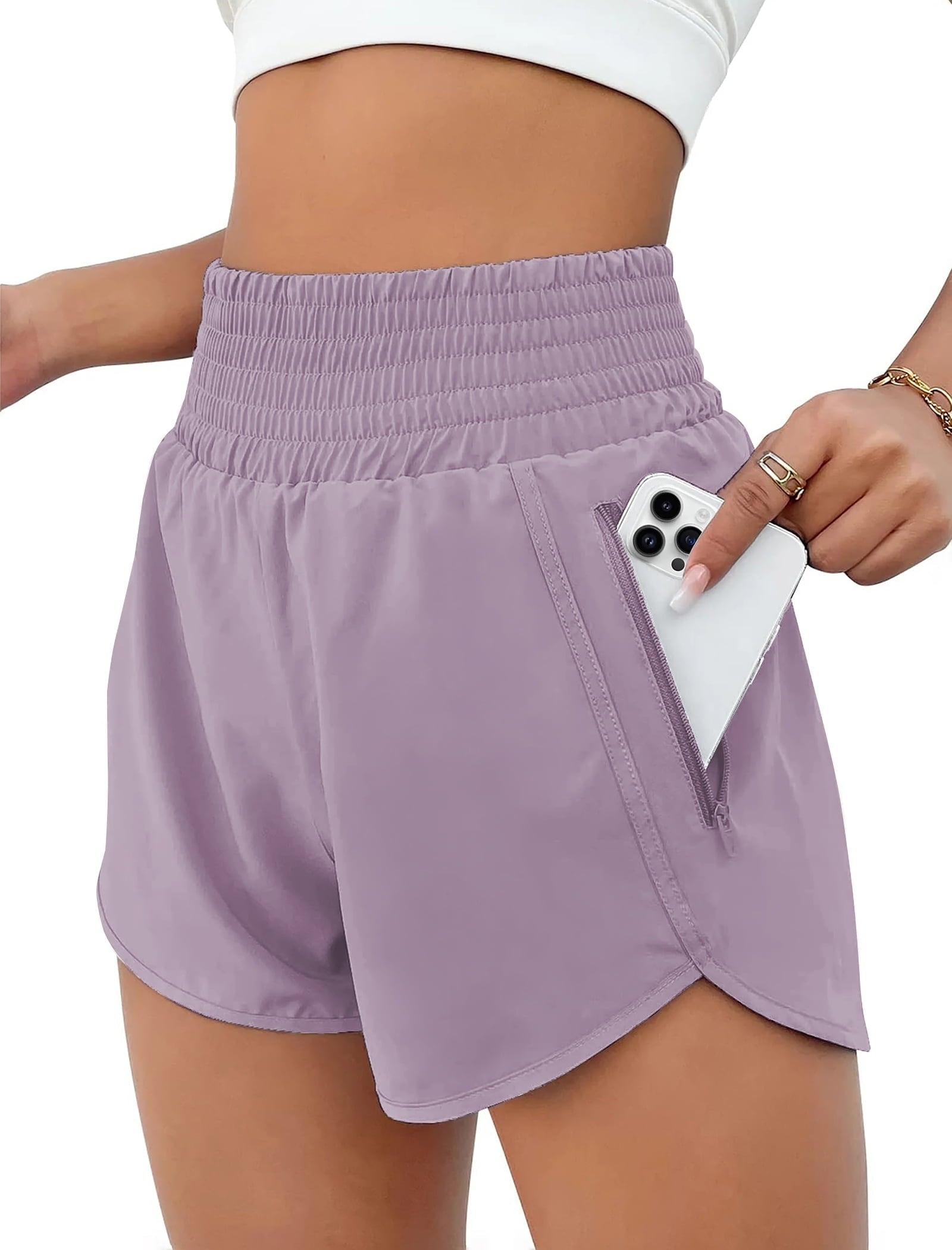 Rosvigor Womens Athletic Shorts High Waisted Running Shorts Gym Workout Shorts with Pockets