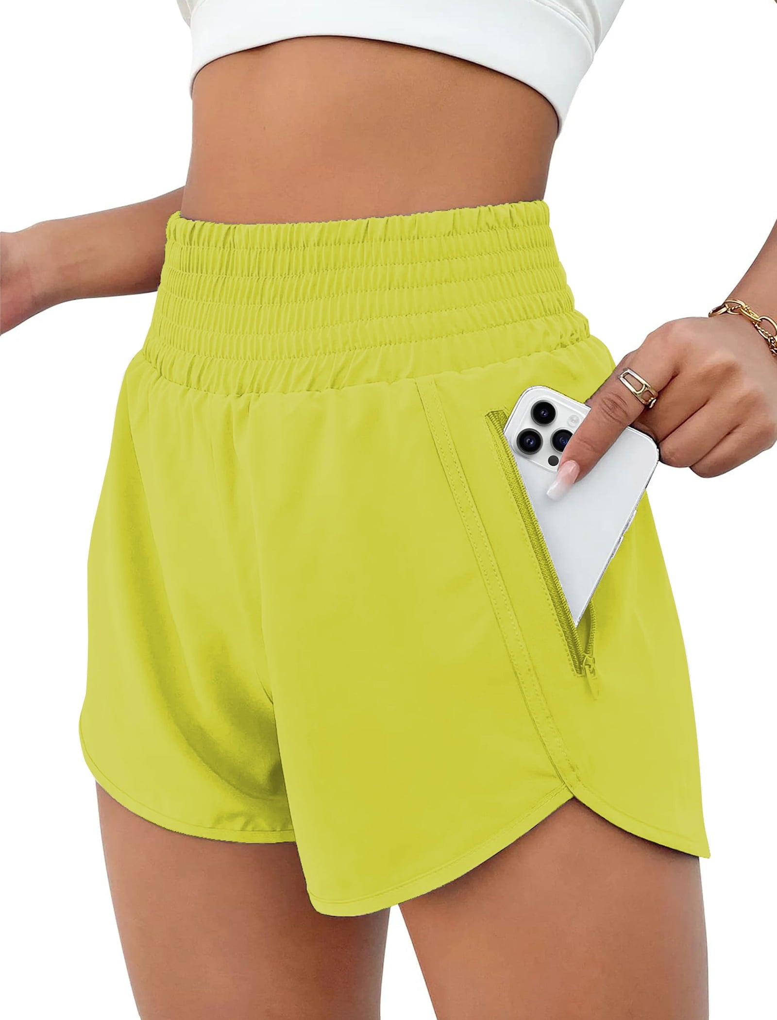 Rosvigor Womens Athletic Shorts High Waisted Running Shorts Gym Workout Shorts with Pockets