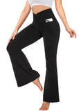 ValueVibe Womens Flare Yoga Pants with Pockets V Cross Waist Bootcut Pants Tummy Control Workout Leggings, Black L
