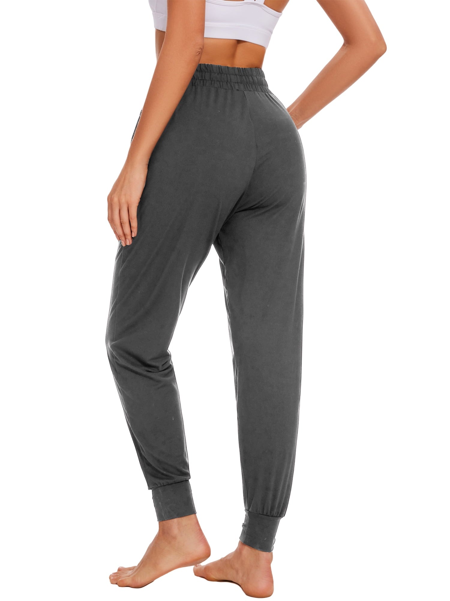 Hanerdun Womens Athletic Pants Ankle Pocket Elastic Waist Workout Joggers Activewear Dark Gray L