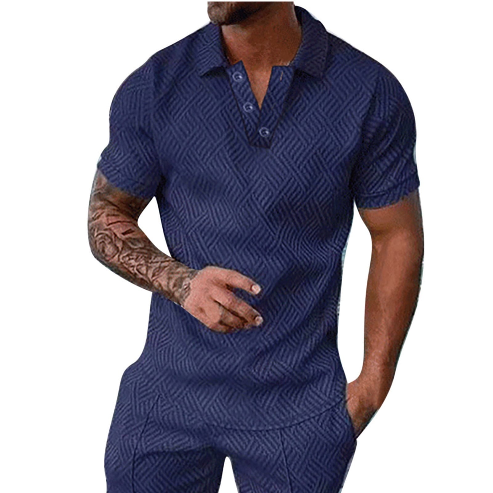 safuny Men's Loose Pullover Trendy Quarter Button Lapel Tees Summer Relaxed Solid Color Tops Clearance Activewear Casual Workout Short Sleeve Athletic Blue S