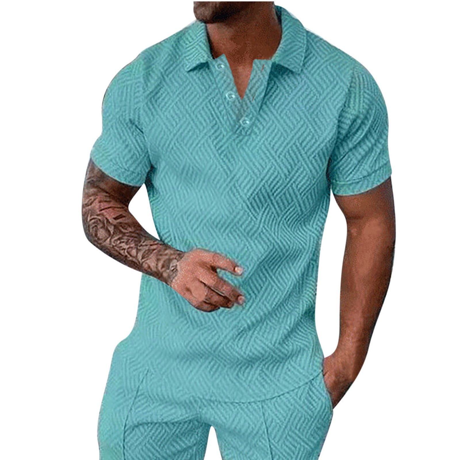 safuny Men's Loose Pullover Trendy Quarter Button Lapel Tees Summer Relaxed Solid Color Tops Clearance Activewear Casual Workout Short Sleeve Athletic Blue S