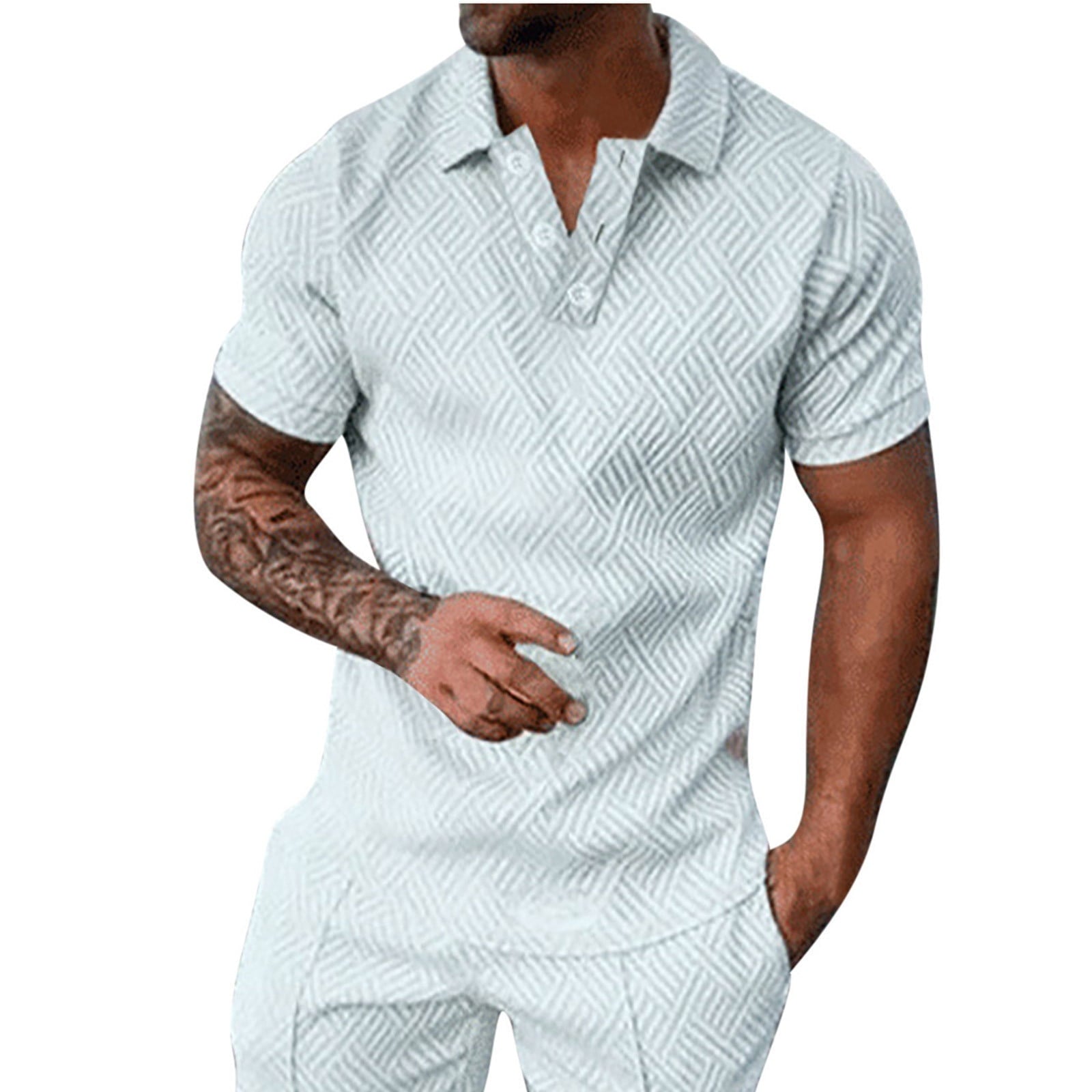 safuny Men's Loose Pullover Trendy Quarter Button Lapel Tees Summer Relaxed Solid Color Tops Clearance Activewear Casual Workout Short Sleeve Athletic Blue S