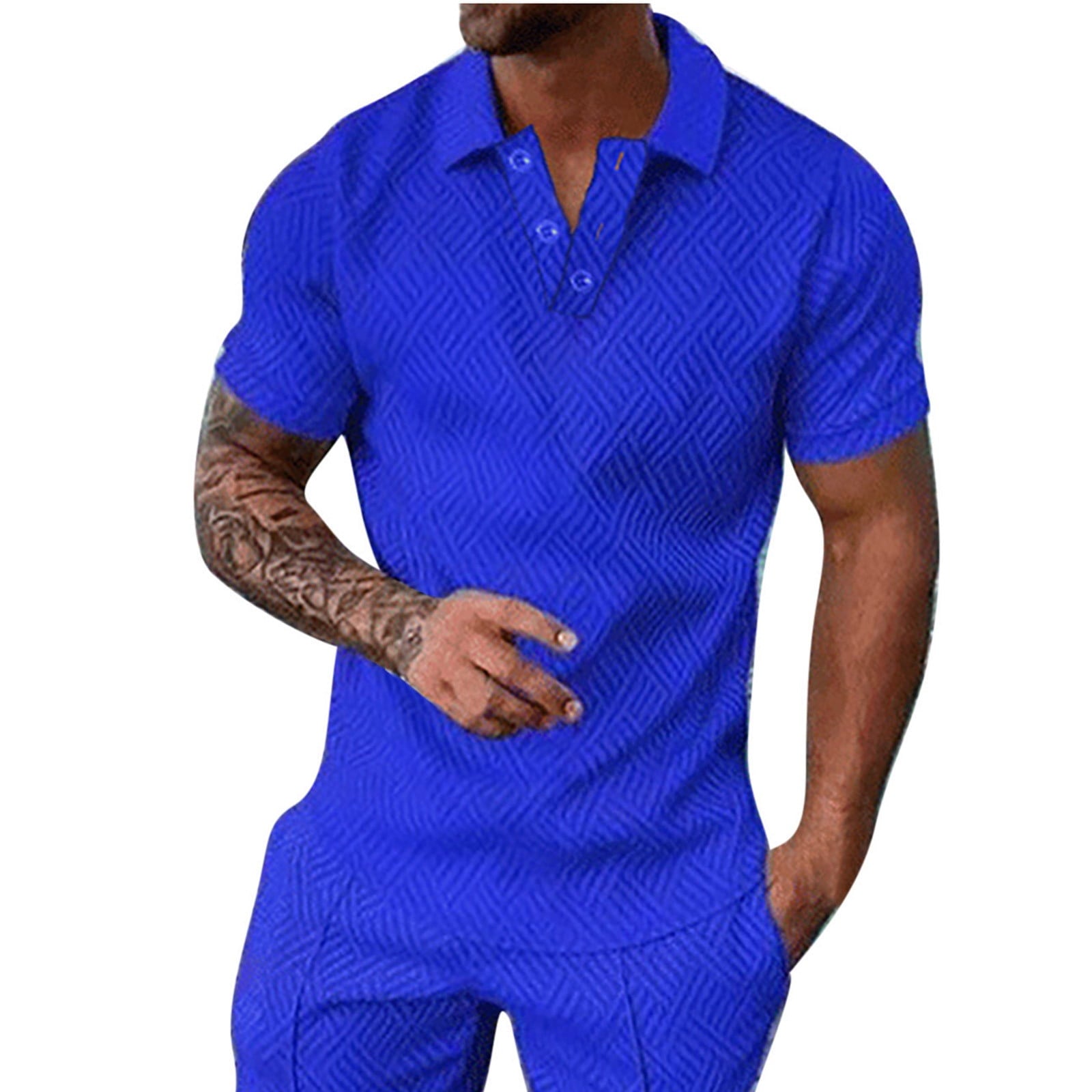 safuny Men's Loose Pullover Trendy Quarter Button Lapel Tees Summer Relaxed Solid Color Tops Clearance Activewear Casual Workout Short Sleeve Athletic Blue S